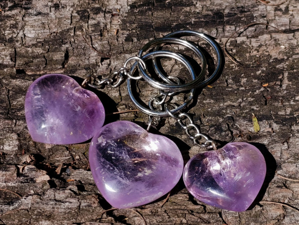 Hand Made Gemmy Amethyst Heart Keyring - Sold Per Piece - From Madagascar