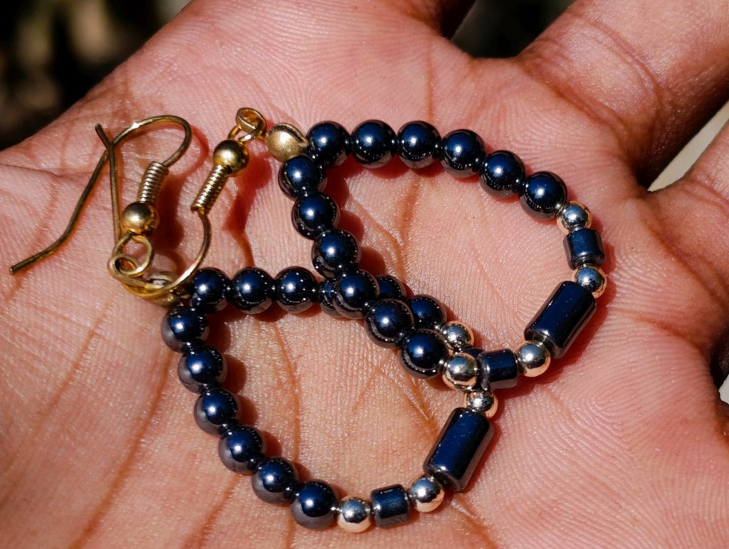 Hand Made Hematite Ball and Cylinder Bead Earrings - Sold Per Pair - From China