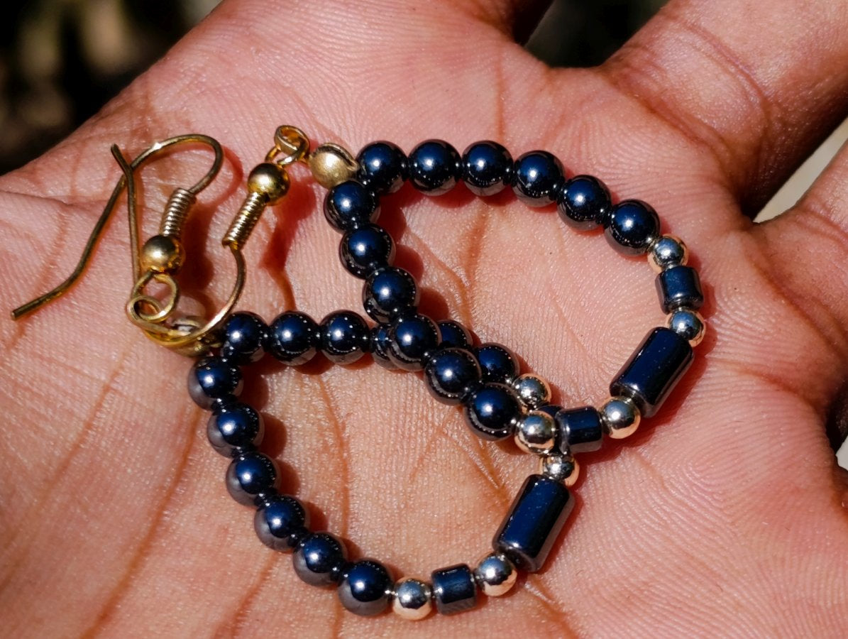 Hand Made Hematite Ball and Cylinder Bead Earrings - Sold Per Pair - From China