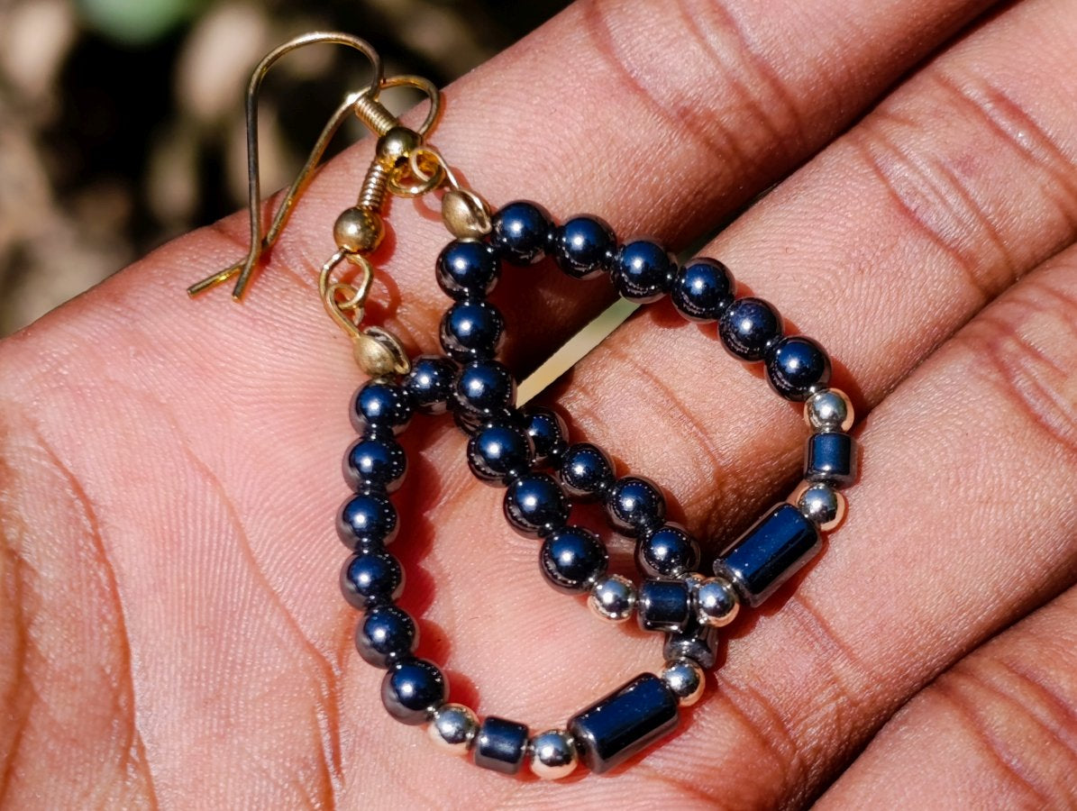 Hand Made Hematite Ball and Cylinder Bead Earrings - Sold Per Pair - From China