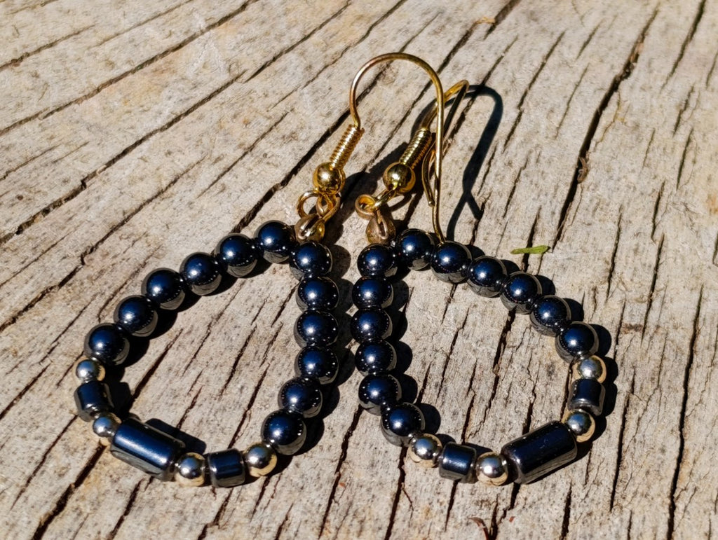 Hand Made Hematite Ball and Cylinder Bead Earrings - Sold Per Pair - From China
