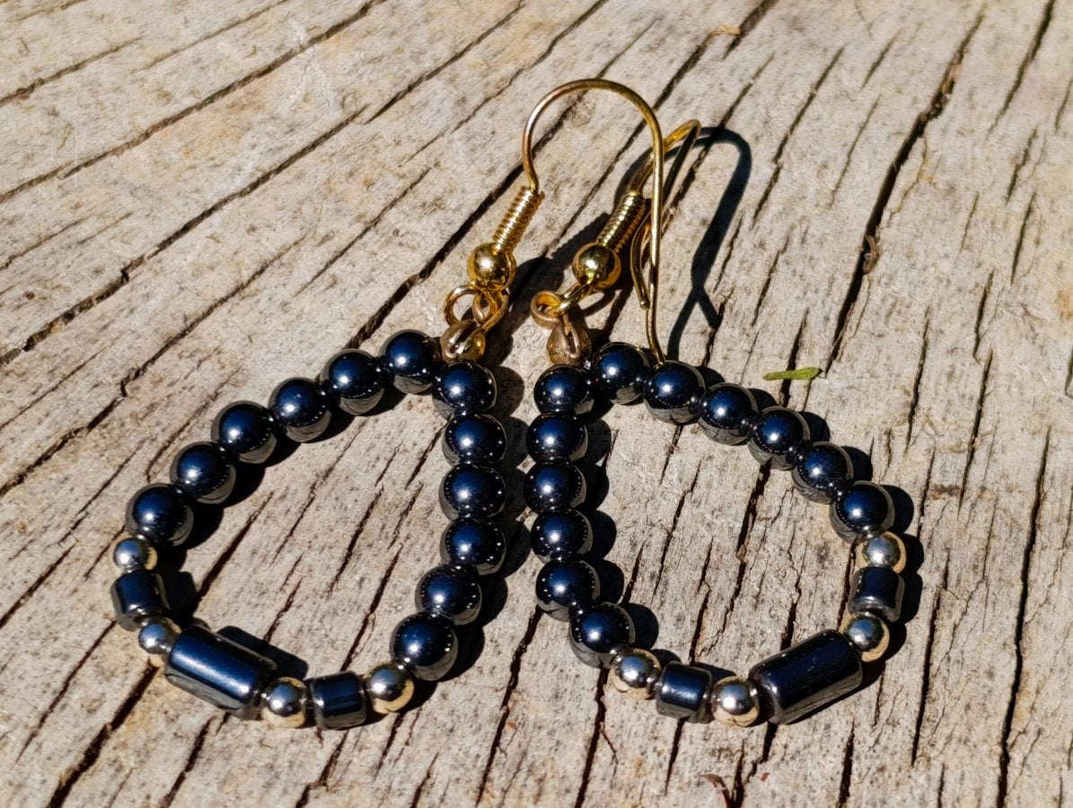 Hand Made Hematite Ball and Cylinder Bead Earrings - Sold Per Pair - From China