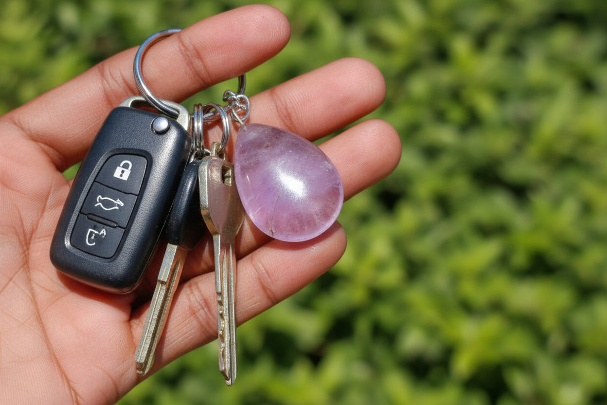 Hand Made Gemmy Amethyst Teardrop Keyring - Sold Per Piece - From Madagascar