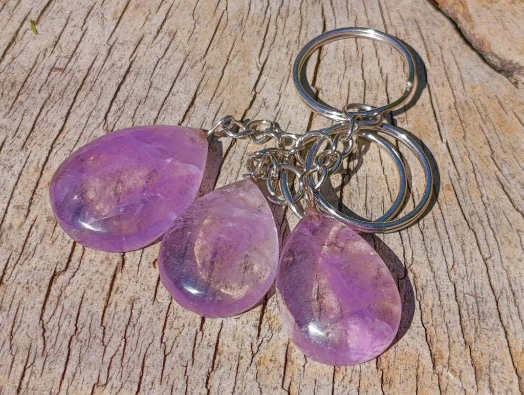 Hand Made Gemmy Amethyst Teardrop Keyring - Sold Per Piece - From Madagascar