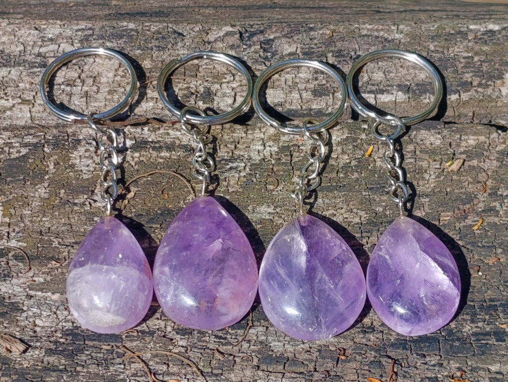 Hand Made Gemmy Amethyst Teardrop Keyring - Sold Per Piece - From Madagascar