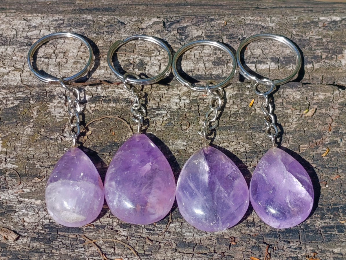 Hand Made Gemmy Amethyst Teardrop Keyring - Sold Per Piece - From Madagascar
