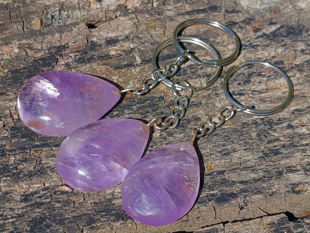 Hand Made Gemmy Amethyst Teardrop Keyring - Sold Per Piece - From Madagascar