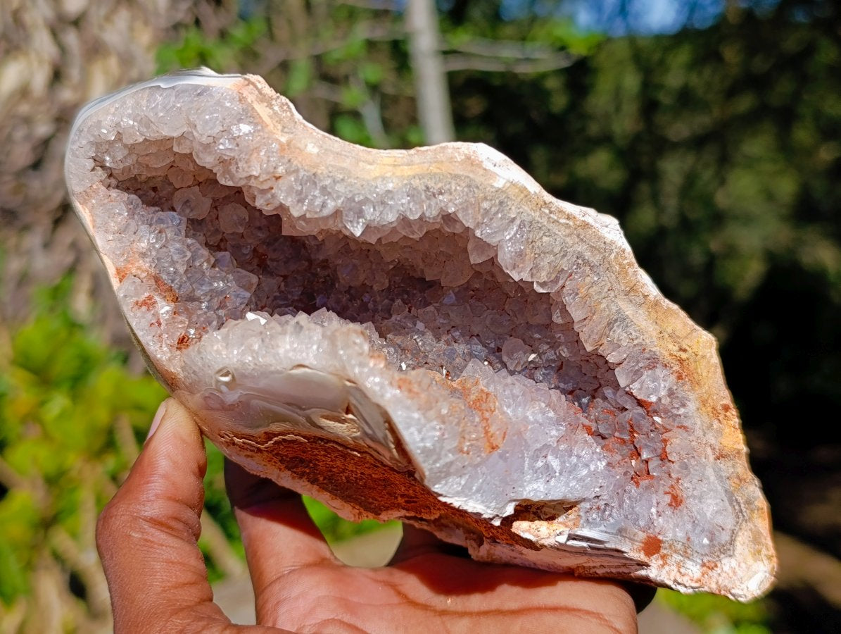 Polished Banded Agate Amethyst Crystal Centred Geode x 1 From Maintirano, Madagascar