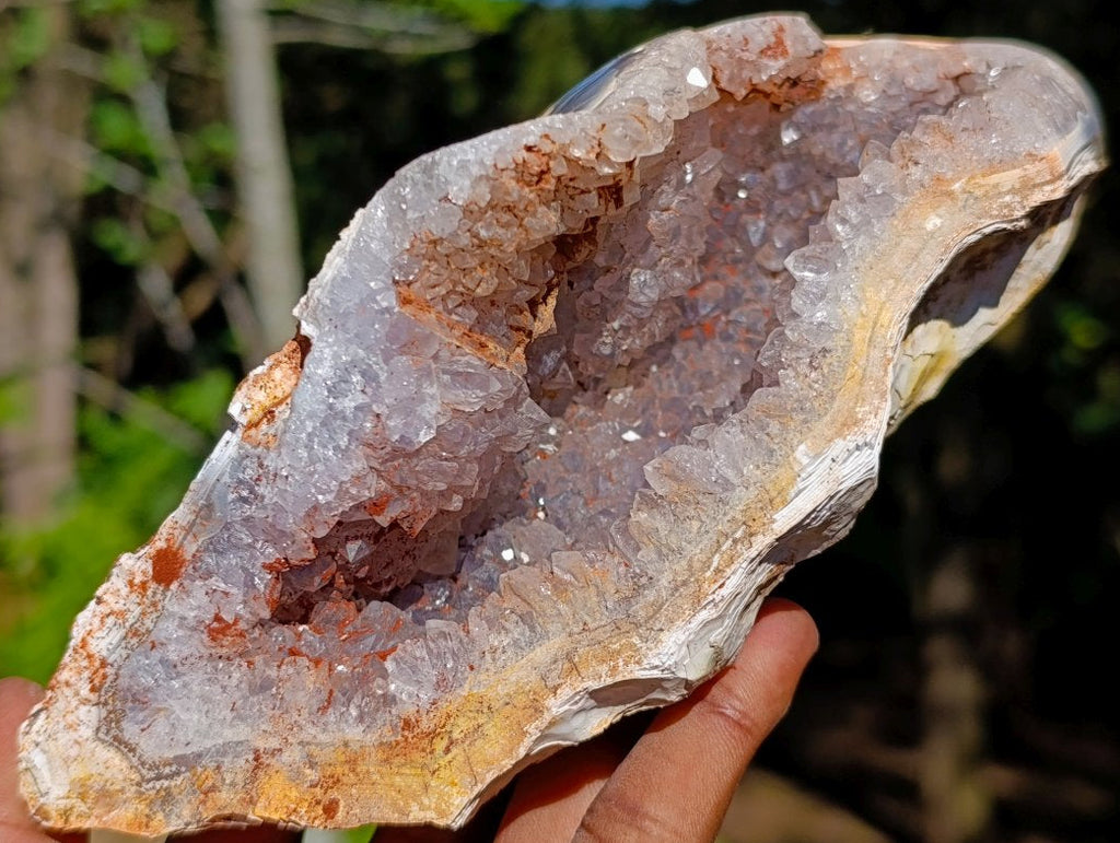 Polished Banded Agate Amethyst Crystal Centred Geode x 1 From Maintirano, Madagascar