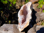 Polished Banded Agate Amethyst Crystal Centred Geode x 1 From Maintirano, Madagascar