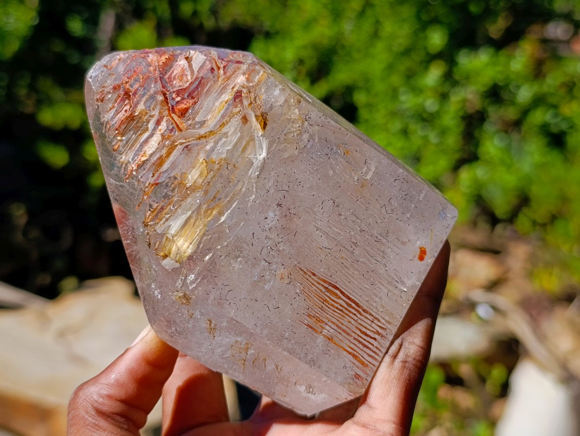Polished Striated "Waterspear" Window Quartz Crystal x 1 From Akansobe, Madagascar