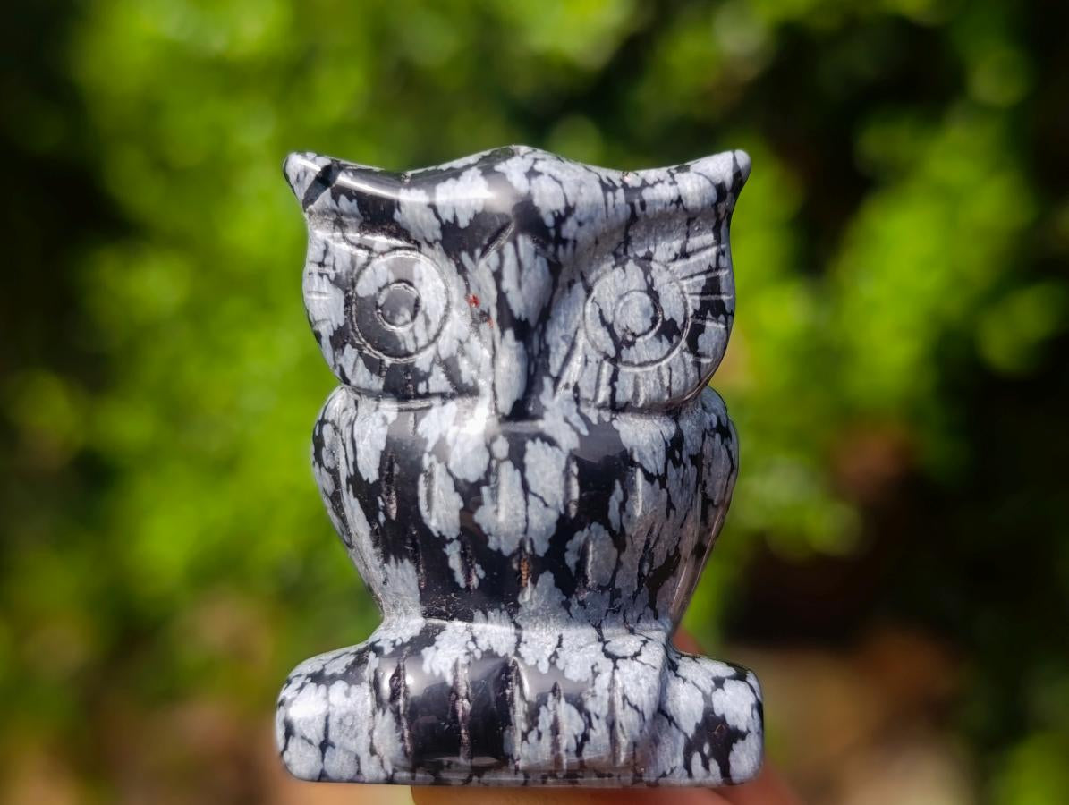 Hand Made Pair of Snowflake Obsidian Owl Carvings x 1 From Mexico