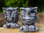 Hand Made Pair of Snowflake Obsidian Owl Carvings x 1 From Mexico