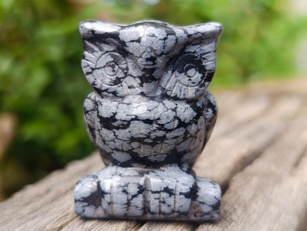 Hand Made Pair of Snowflake Obsidian Owl Carvings x 1 From Mexico
