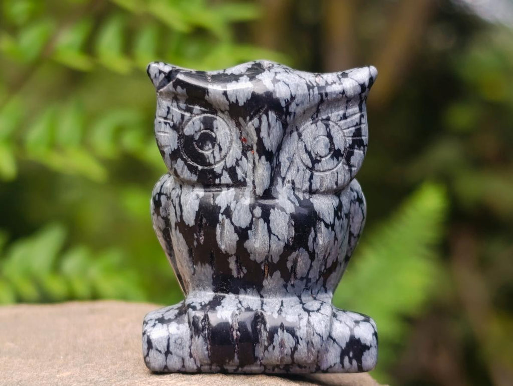 Hand Made Pair of Snowflake Obsidian Owl Carvings x 1 From Mexico