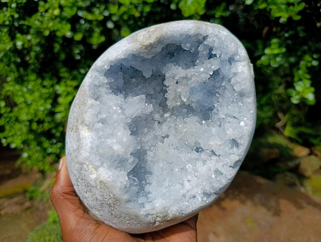 Polished Large Celestite Crystal Geode Egg x 1 From Sakoany, Madagascar