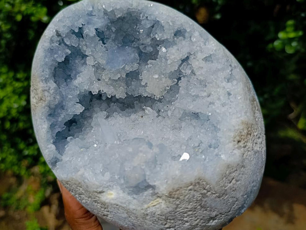Polished Large Celestite Crystal Geode Egg x 1 From Sakoany, Madagascar