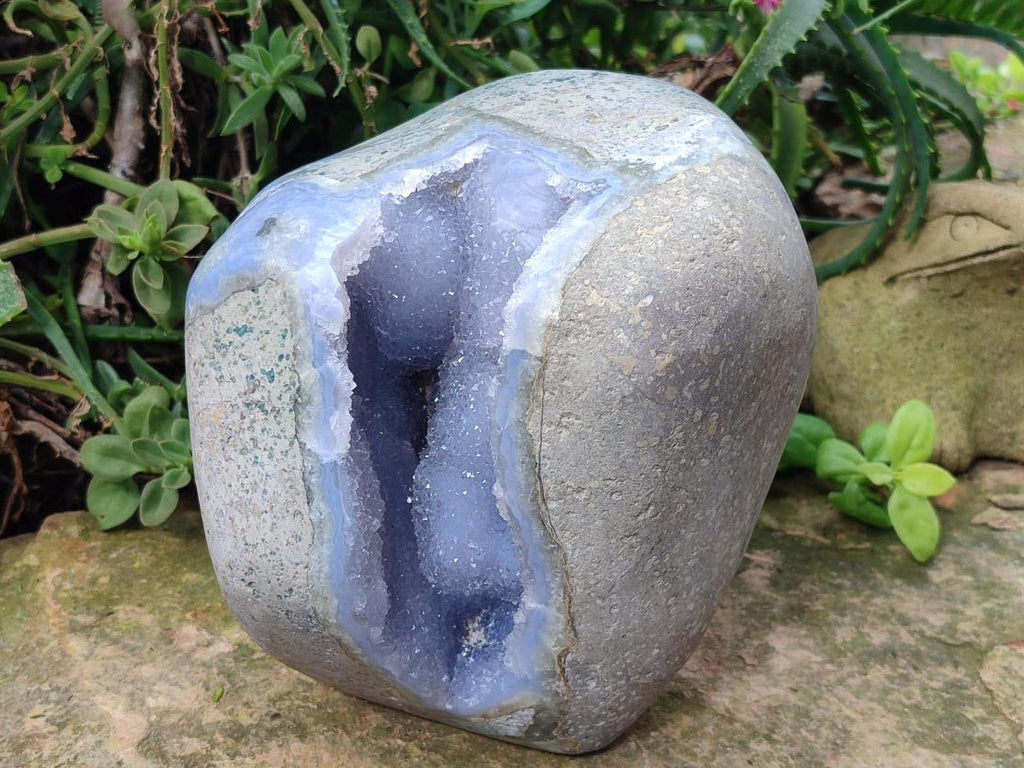 Polished XL Blue Lace Agate Geode Display Specimen x 1 From Nsanje, Malawi