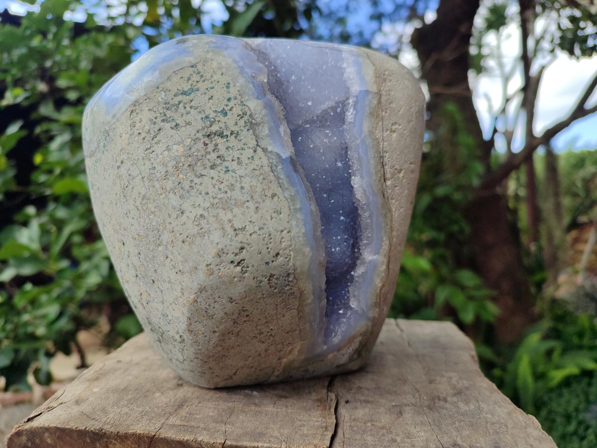 Polished XL Blue Lace Agate Geode Display Specimen x 1 From Nsanje, Malawi
