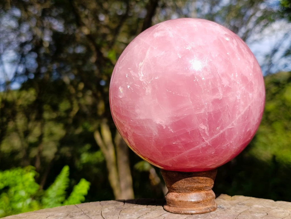 Polished Large Star Rose Quartz Sphere with Wooden Stand x 1 From Ambatondrazaka Madagascar