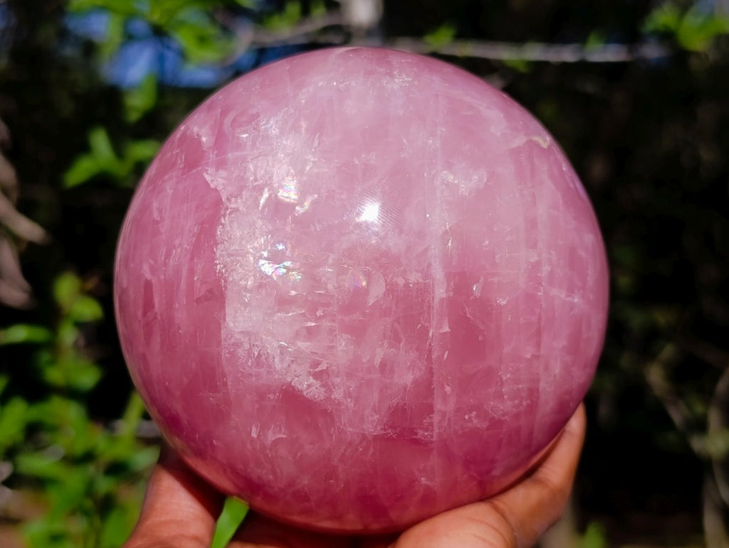 Polished Large Star Rose Quartz Sphere with Wooden Stand x 1 From Ambatondrazaka Madagascar
