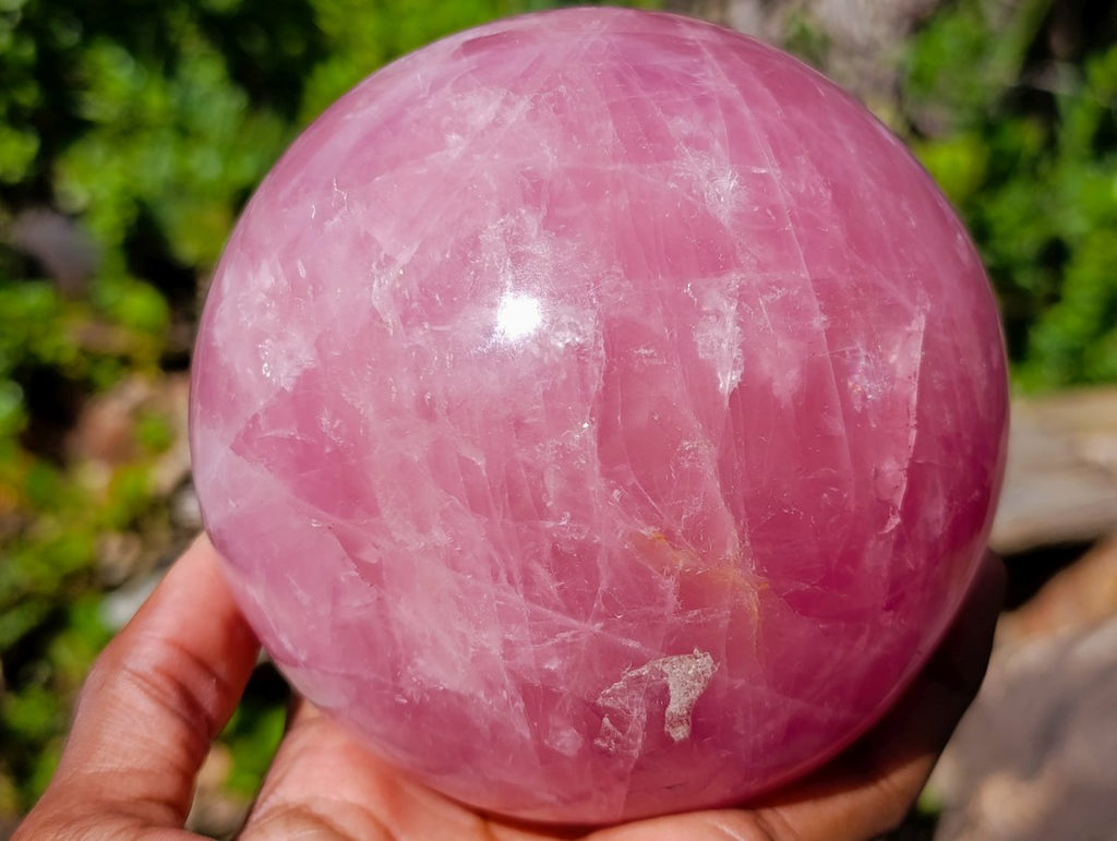 Polished Large Star Rose Quartz Sphere with Wooden Stand x 1 From Ambatondrazaka Madagascar