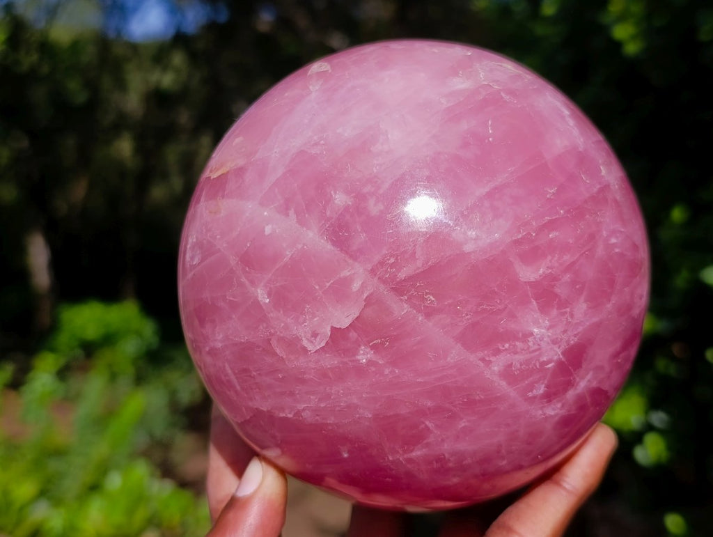 Polished Large Star Rose Quartz Sphere with Wooden Stand x 1 From Ambatondrazaka Madagascar