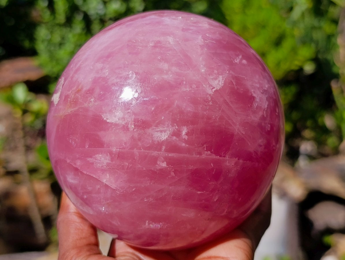 Polished Large Star Rose Quartz Sphere with Wooden Stand x 1 From Ambatondrazaka Madagascar