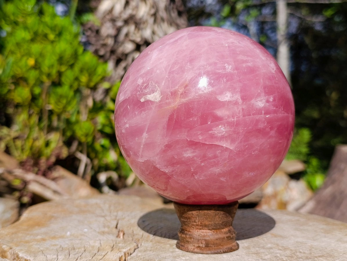 Polished Large Star Rose Quartz Sphere with Wooden Stand x 1 From Ambatondrazaka Madagascar