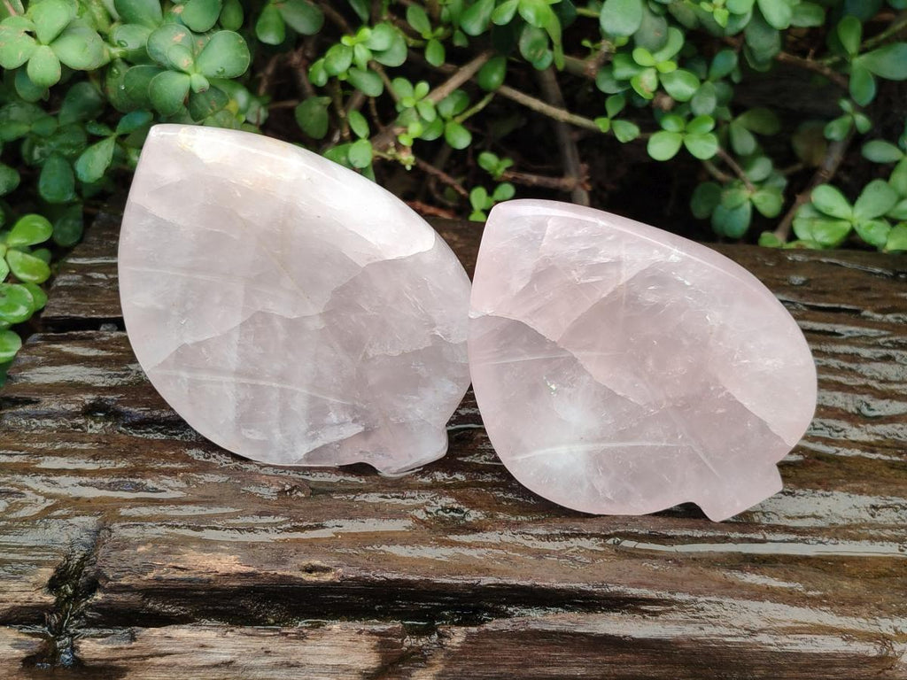 Hand Made Set of 4 Gemmy Rose Quartz Leaf Shaped Bowls x 1 From Ambatondrazaka, Madagascar