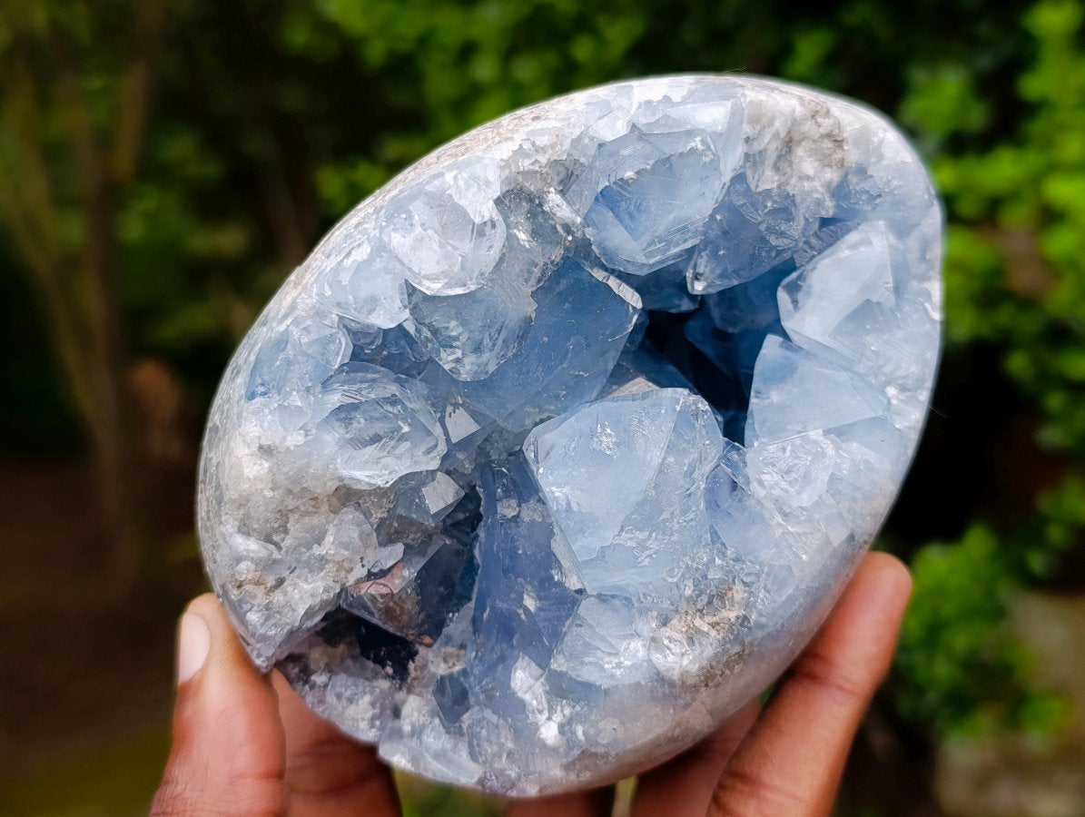 Polished Blue Celestite Geode Gemstone Egg x 1 From Sakoany Madagascar