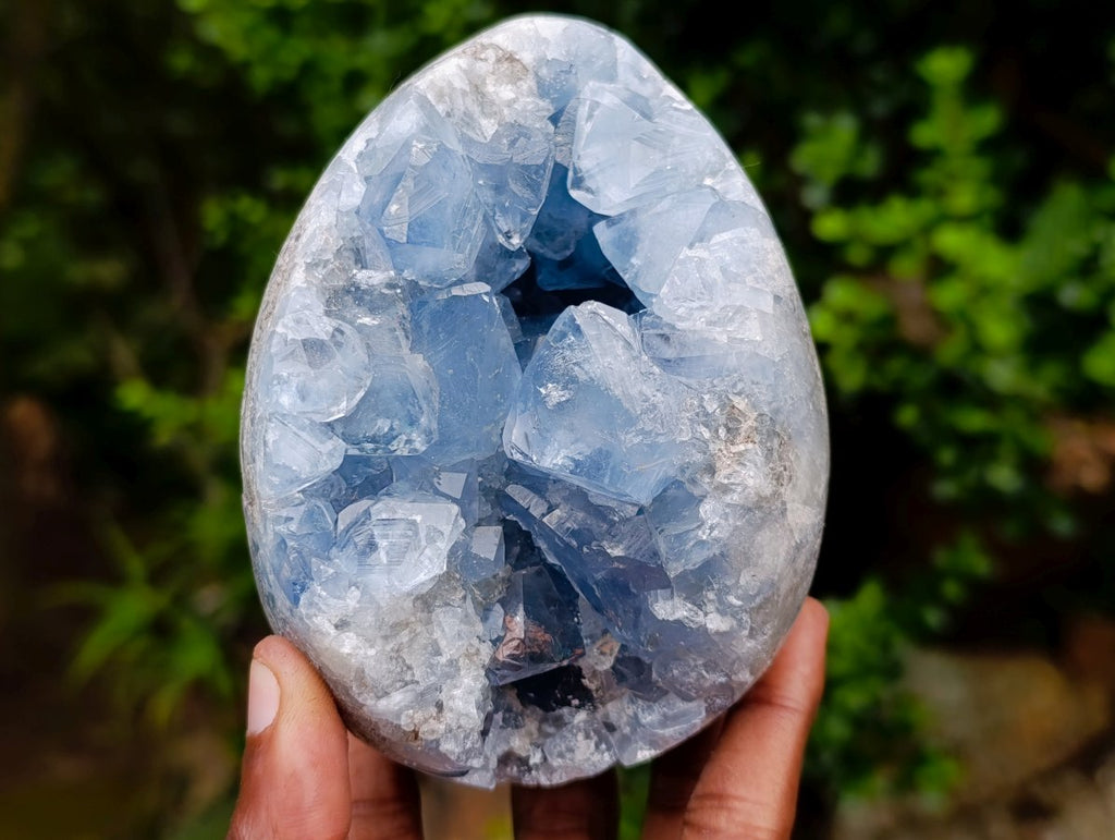 Polished Blue Celestite Geode Gemstone Egg x 1 From Sakoany Madagascar