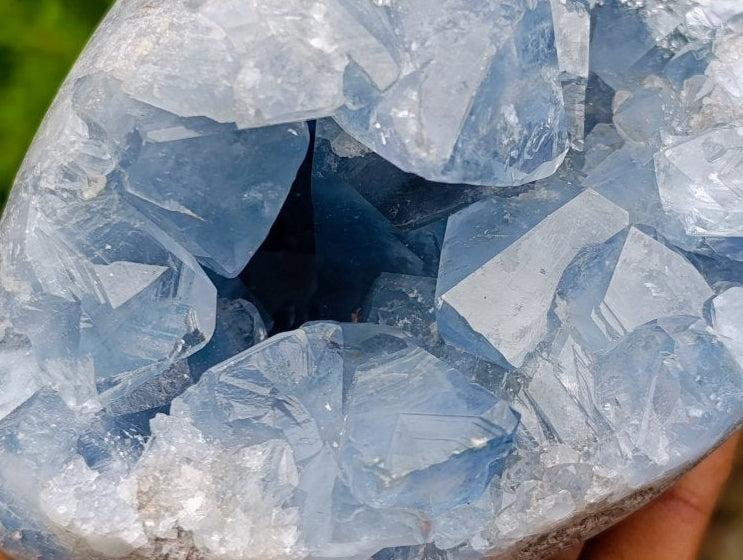 Polished Blue Celestite Geode Gemstone Egg x 1 From Sakoany Madagascar