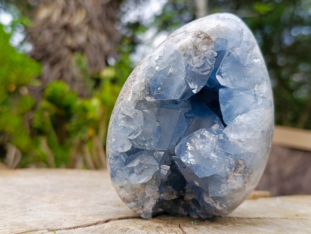 Polished Blue Celestite Geode Gemstone Egg x 1 From Sakoany Madagascar