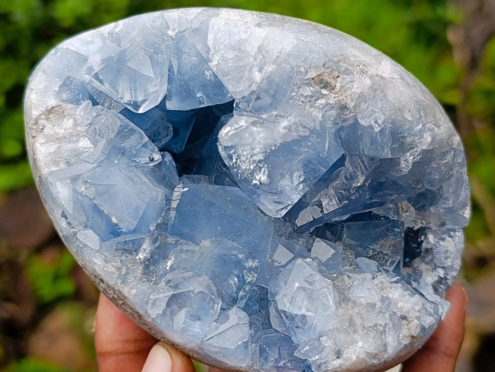 Polished Blue Celestite Geode Gemstone Egg x 1 From Sakoany Madagascar