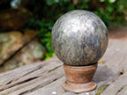 Polished Basalt and Pyrite Pharaoh Stone Sphere with Wooden Stand x 1 From Iron Duke Mine, Zimbabwe