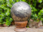 Polished Basalt and Pyrite Pharaoh Stone Sphere with Wooden Stand x 1 From Iron Duke Mine, Zimbabwe