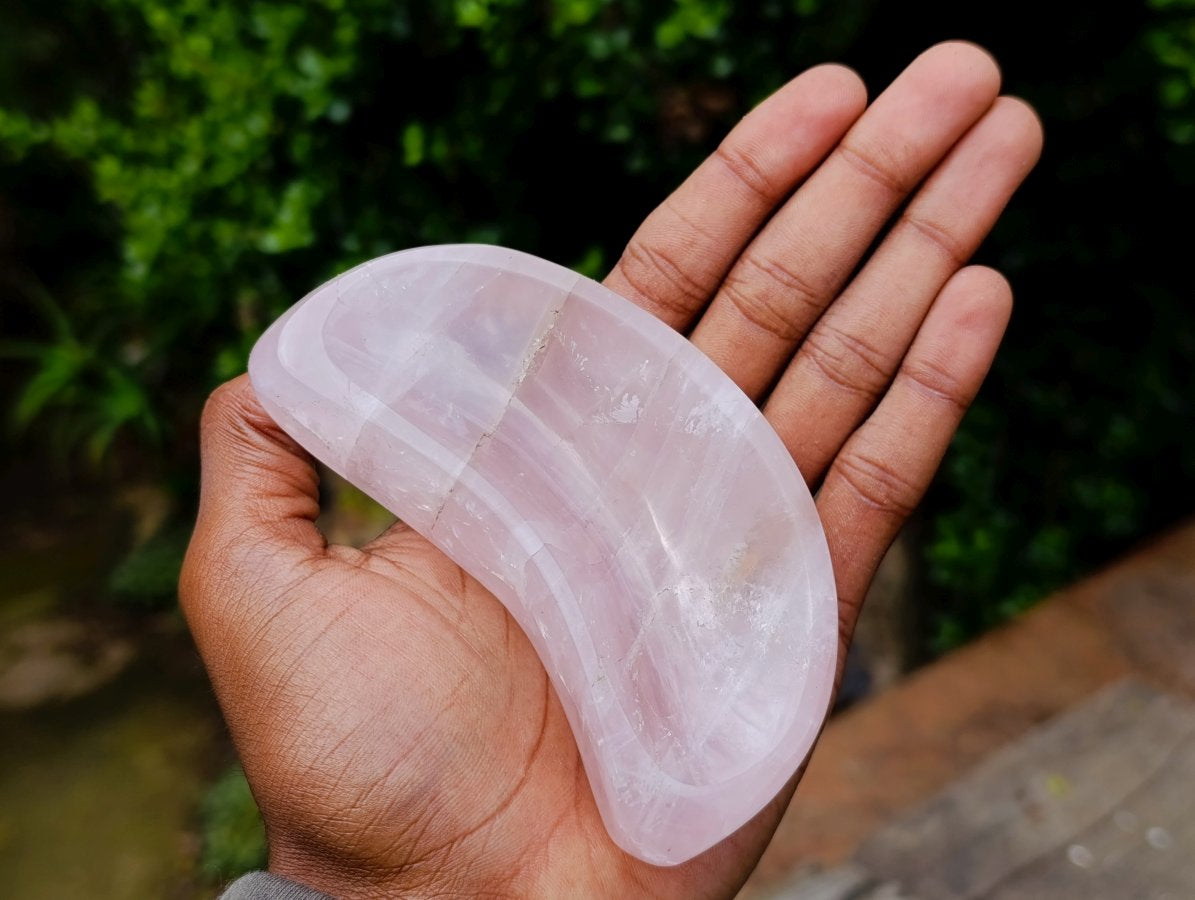 Polished Gemmy Translucent Rose Quartz Crescent Moon x 1 From Ambatondrazaka, Madagascar
