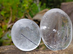 Polished Pair of Rock Crystal Palm Stones one with Tourmaline Needles x 1 From Madagascar