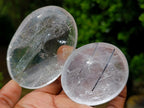 Polished Pair of Rock Crystal Palm Stones one with Tourmaline Needles x 1 From Madagascar