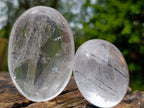 Polished Pair of Rock Crystal Palm Stones one with Tourmaline Needles x 1 From Madagascar