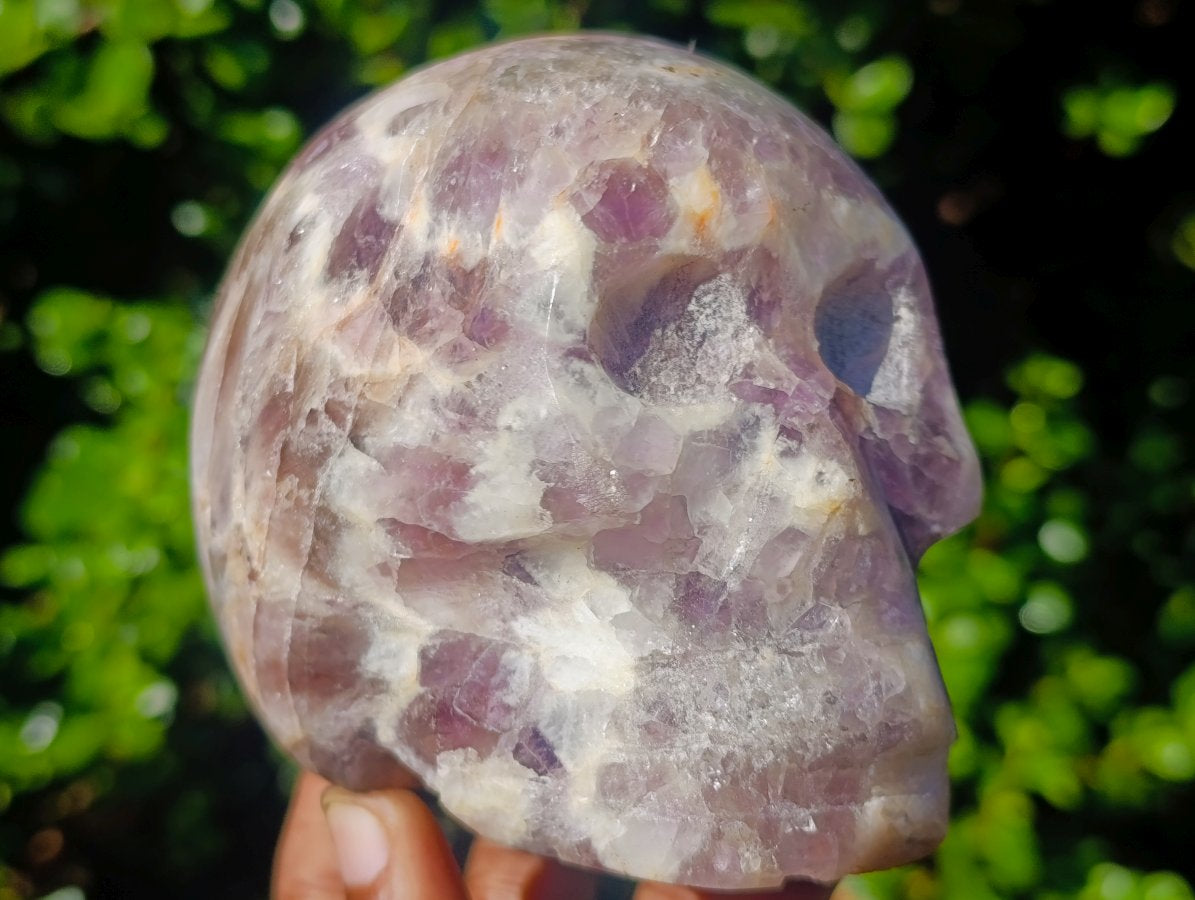 Hand Made Chevron Amethyst Skull Carving x 1 From Madagascar