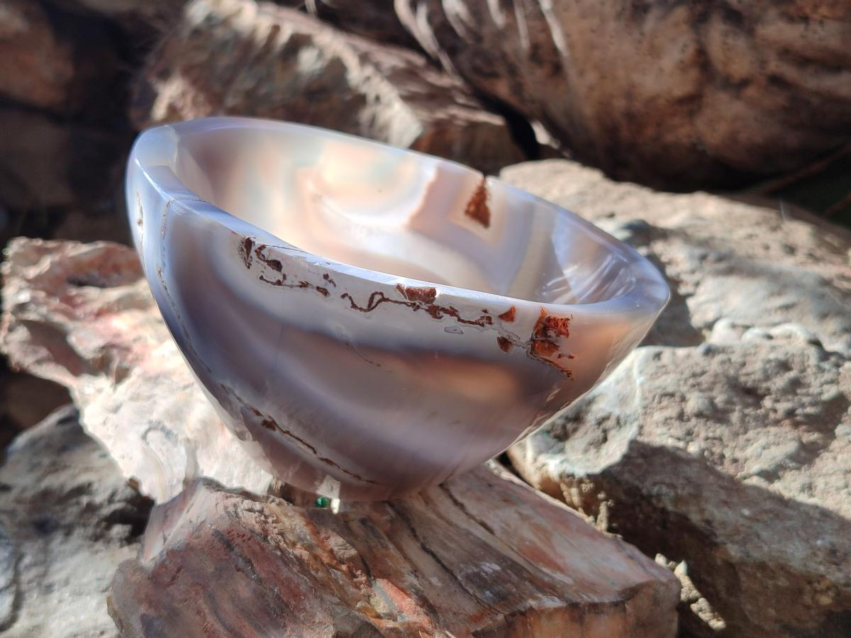 Hand Made Medium Size Turned Banded Agate Bowl x 1 From Maintirano Madagascar