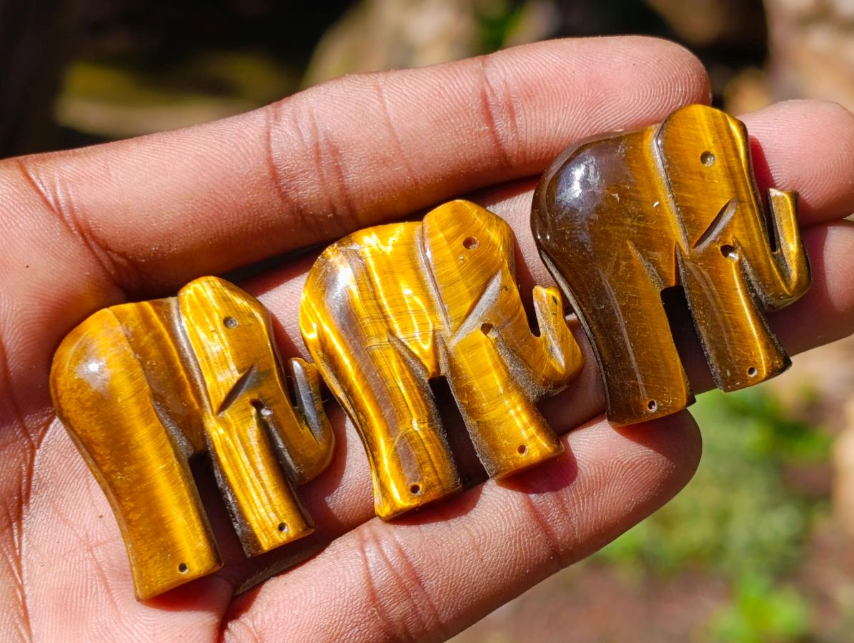 Hand Made Golden Tigers Eye Carved Elephant - Sold Per Piece - From South Africa