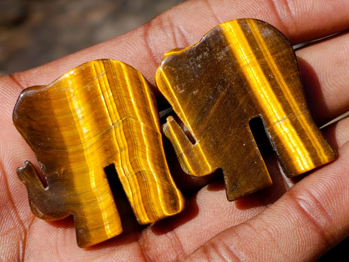 Hand Made Golden Tigers Eye Carved Elephant - Sold Per Piece - From South Africa