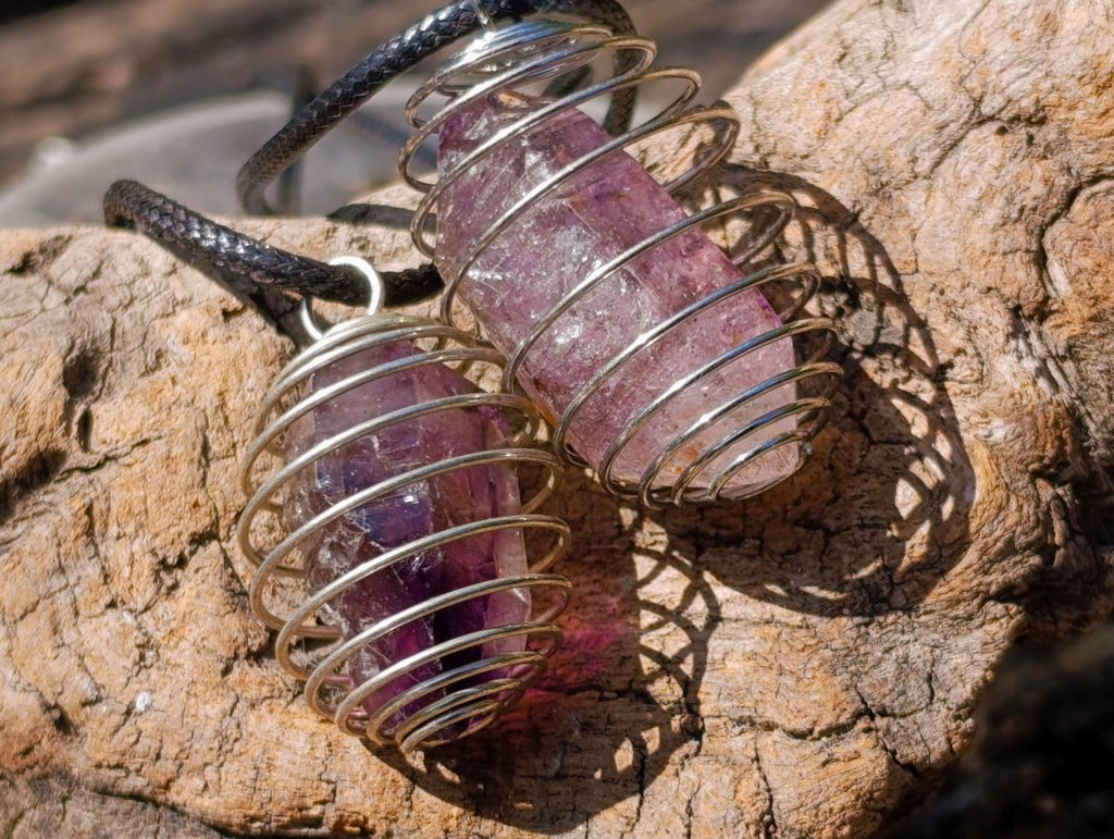 Hand Made Smokey Amethyst Crystal in Spiral Cage Necklace - Sold Per Item - From Chiredzi, Zimbabwe