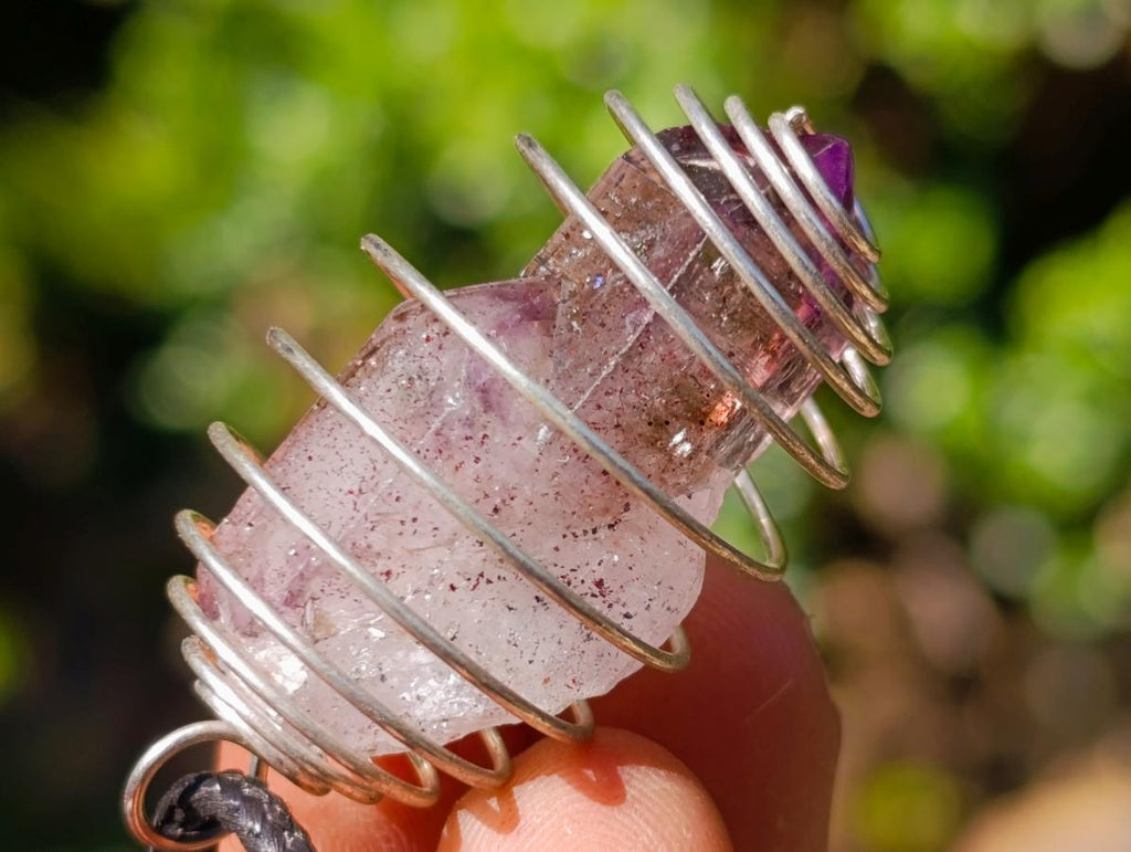 Hand Made Smokey Amethyst Crystal in Spiral Cage Necklace - Sold Per Item - From Chiredzi, Zimbabwe