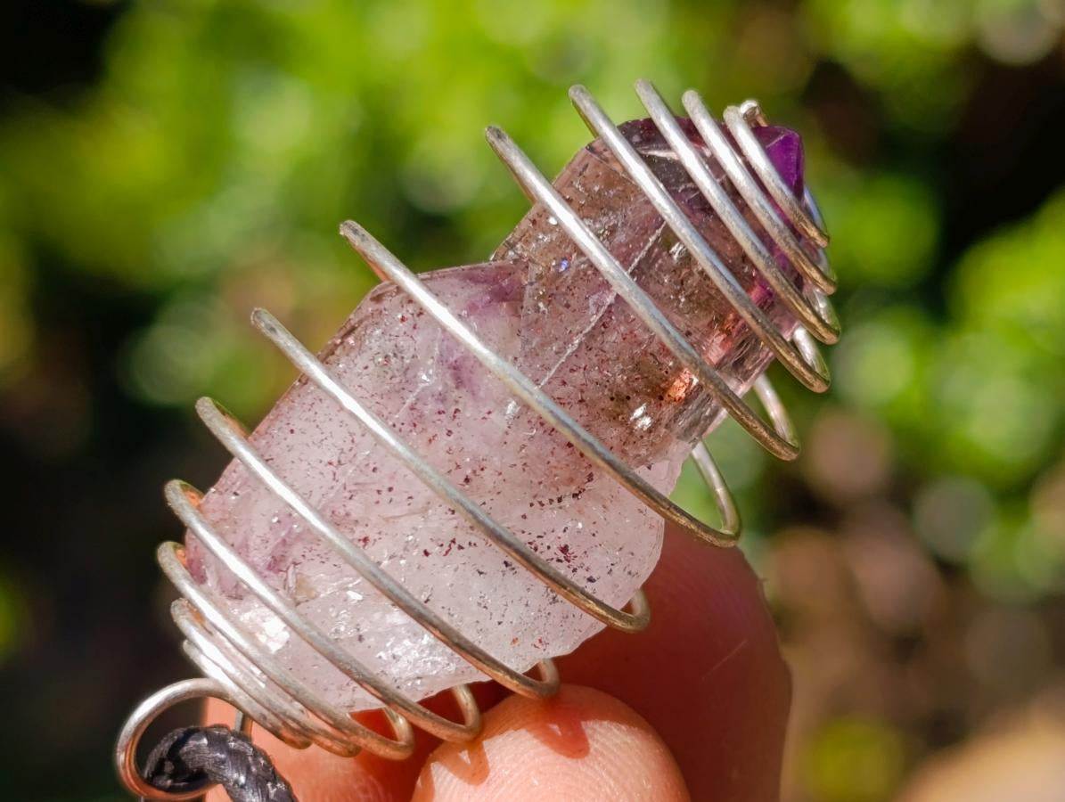Hand Made Smokey Amethyst Crystal in Spiral Cage Necklace - Sold Per Item - From Chiredzi, Zimbabwe