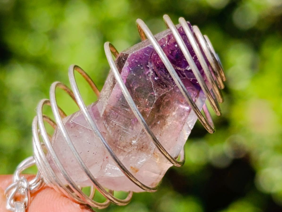 Hand Made Smokey Amethyst Crystal in Spiral Cage Necklace - Sold Per Item - From Chiredzi, Zimbabwe