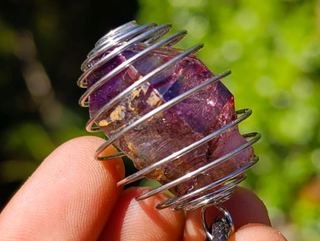 Hand Made Smokey Amethyst Crystal in Spiral Cage Necklace - Sold Per Item - From Chiredzi, Zimbabwe